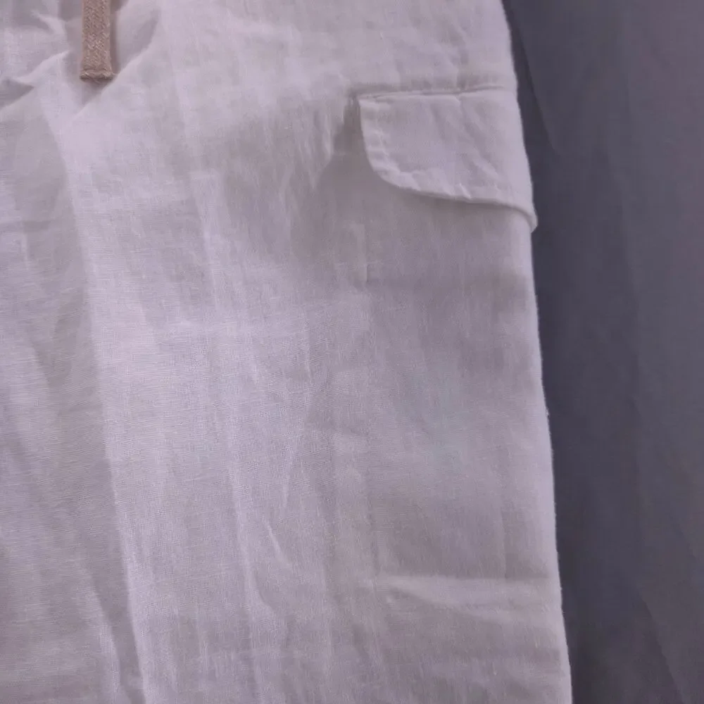Roundtree & Yorke Caribbean 46 x 29‎ 100% Linen Drawstring White Pants Beach New